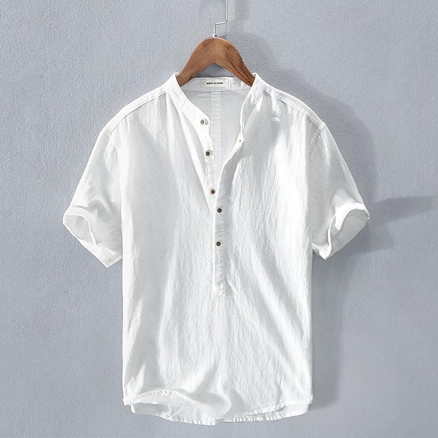  Ανδρικά Πουκάμισο λινό πουκάμισο Βαμβακερό λινό πουκάμισο Λευκό βαμβακερό πουκάμισο Καλοκαιρινό πουκάμισο Πουκάμισο παραλίας Λευκό Μπλε Ρουά Μπλε Απαλό Κοντομάνικο Σκέτο Όρθιος Γιακάς Καλοκαίρι