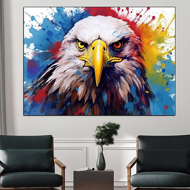  ručně malované zářivé abstraktní pop art eagle malba na plátno odvážné kontrastní barvy texturované zvířecí malba vzhled abstraktní hravý energický obraz moderní výzdoba statku pro obývací pokoj