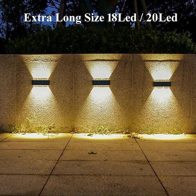  2 Packs 18/20 LED Beads Long Size Solar Wall Lights with Emitting Light Up and Down, Fence Outdoor Courtyard, Garden Pathway Decoration Light