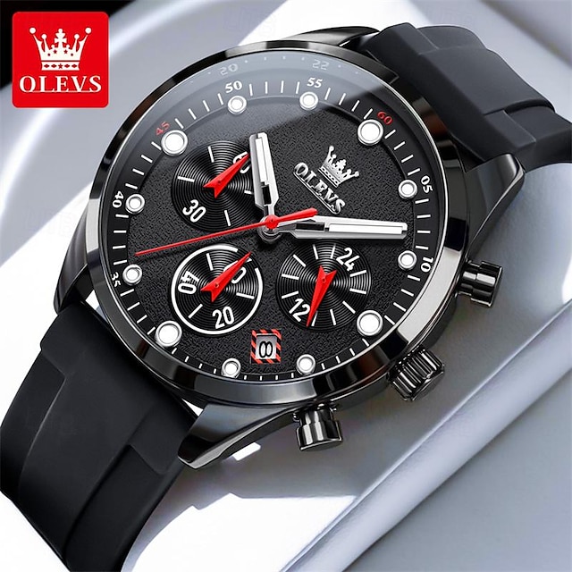  2024 New Olevs Brand Men'S Watches Chronograph Calendar 24-Hour Indication Quartz Watch Three Eyes Six Hands Waterproof Sports Men'S Wristwatch