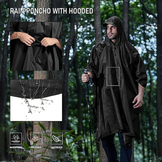  Poncho de pluie à capuche pour hommes et femmes, veste imperméable imperméable pour la randonnée, le camping et la pêche