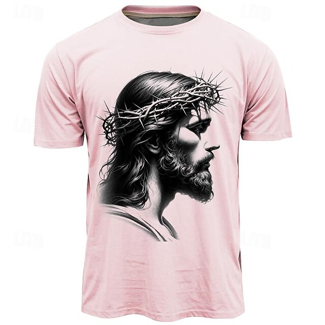  Paște Bărbați Grafic Iisus Tricou Manșon scurt Tricou Tipărire 3D Stil Nautic Cămașă Zilnic Designer Retro / vintage Sport exterior Concediu Ieșire Roz Îmbujorat Albastru celest Kaki Primavara vara