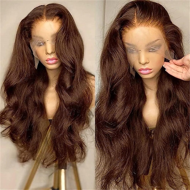  Peluca frontal de encaje ondulado marrón chocolate transparente 13x4 peluca frontal de encaje hd pelucas humanas brasileñas prearrancadas para mujeres