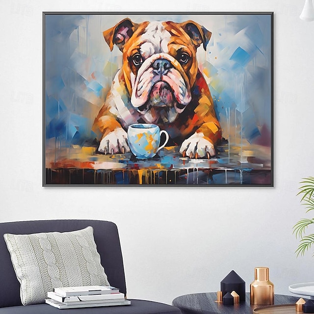  čivavy & coffee dog petpainting ručně malované abstraktní moderní olejomalba nástěnné umění zarámované plátno dogpainting pro obývací pokoj nástěnná umělecká díla domácí výzdoba
