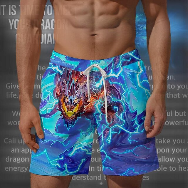 Men's Dragon Swim Trunks Swim Shorts Board Shorts Mid Waist Vacation Hawaiian Holiday Vacation Holiday Beach Drawstring with Mesh lining Elastic Waist Designer Clothing Apparel4