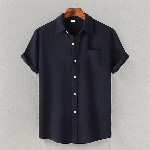 Men's Shirt Summer Shirt Casual Shirt Beach Shirt Button Up Shirt White Light Green Navy Blue Blue Purple Short Sleeve Plain Lapel Vacation Hawaiian Pocket Clothing Apparel Polyester Fashion Casual 26