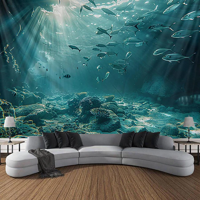 Undersea Landscape Hanging Tapestry Wall Art Large Tapestry Mural Decor Photograph Backdrop Blanket Curtain Home Bedroom Living Room Decoration 19
