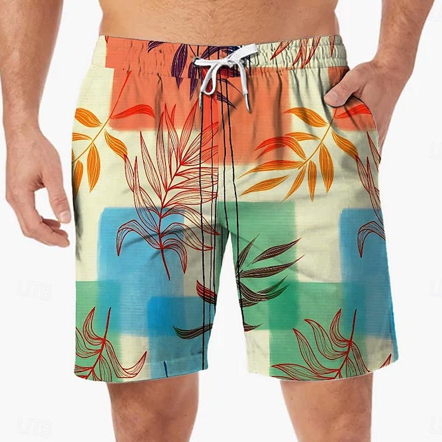  pantaloni scurți pentru bărbați în blocuri de culoare pantaloni scurți hawaiani trunchi de baie cu șnur cu căptușeală din plasă, talie elastică, scurtă de plajă pentru vacanță