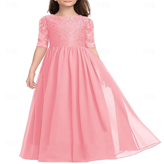  Barn Flickor Festklänning Ensfärgat Halvlång ärm Årsdag Speciellt Tillfälle Födelsedag Mode Förtjusande Dagligen Polyester Sommar Vår 2-12 år Svart Vit Rodnande Rosa