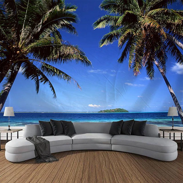 Beach Palm Hanging Tapestry Wall Art Large Tapestry Mural Decor Photograph Backdrop Blanket Curtain Home Bedroom Living Room Decoration 12