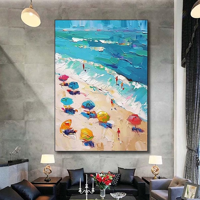  abstrakti sininen merimaisema maalaus käsin maalattu l ranta öljymaalaus kankaalle aallot ja kultainen rantamaalaus olohuoneen seinälle taide suuri seinätaide
