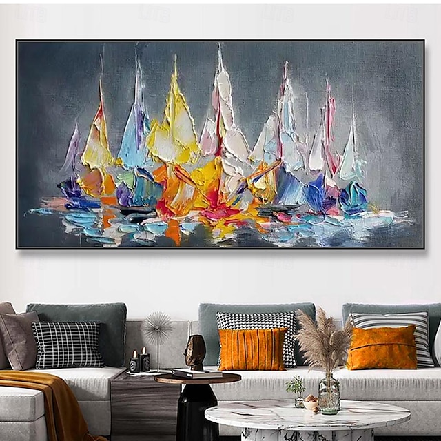  Mintura ручная работа картины маслом на холсте с изображением лодки, настенное художественное оформление, современные абстрактные картины с кораблем для домашнего декора, рулонная бескаркасная