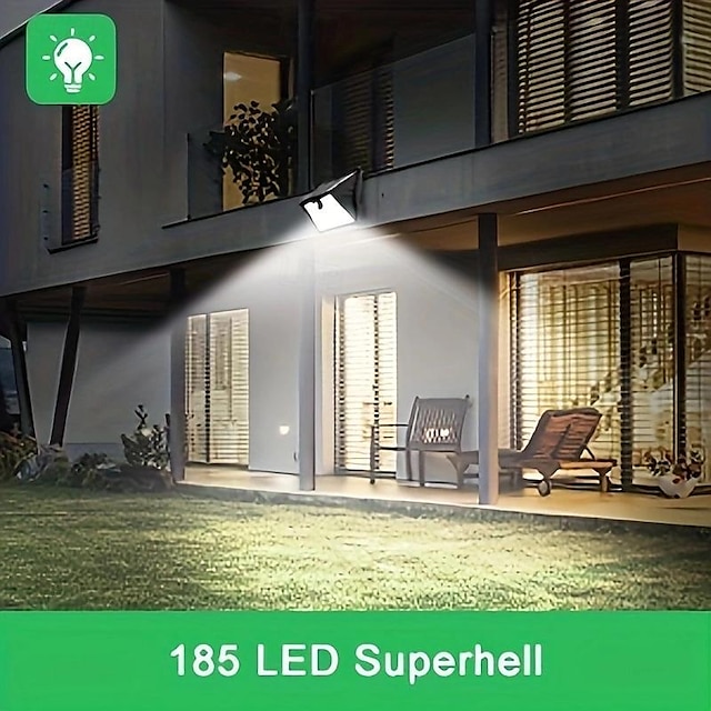  1pc lumière solaire extérieure avec capteur de mouvement, 185 LED 3 modes lumière solaire extérieure 1800mah ip65 applique murale extérieure LED étanche pour jardin, patio, garage, porte d'entrée, piscine, marches, clôture