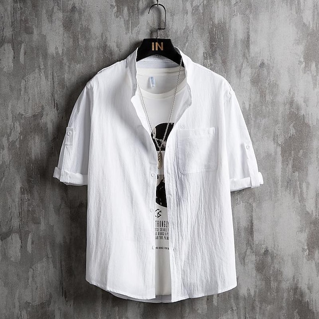  Per uomo Camicia Camicia con colletto cinese Camicia con colletto alla coreana Camicia Estiva Camicia casual Camicia da Spiaggia Nero Bianco Verde Maniche a 3/4 Semplice Colletto alla coreana Collo