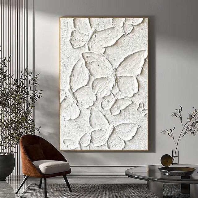  handgemaakte olieverf canvas kunst aan de muur decoratie moderne textuur abstracte witte vlinder voor huisdecoratie gerold frameloos ongerekt schilderij