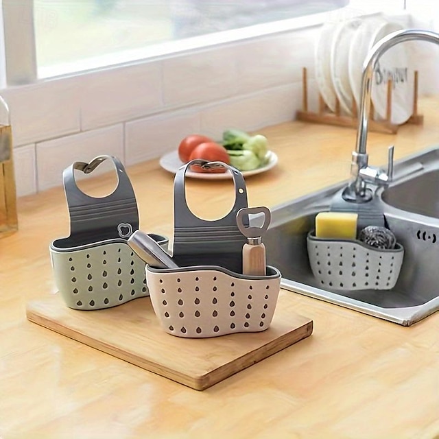  kjøkkenvaskarrangør justerbar, plassbesparende caddie for såpe, svamper, kluter med enkel dreneringsfunksjon