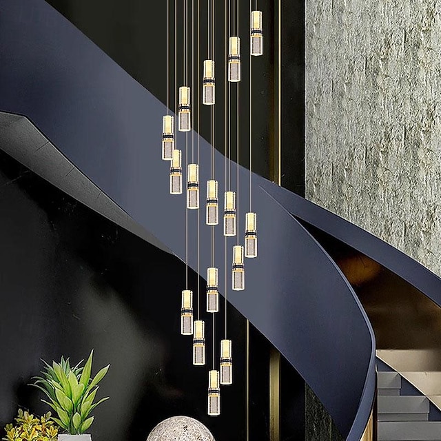  Led Chandelier Light，Metal Crystal Staircase Rotating Long Chandelier, Modern, Simple And Luxurious, Suitable For Villas, Duplex Buildings, Lofts, Apartments And Terraces，Diammable 110-240 V