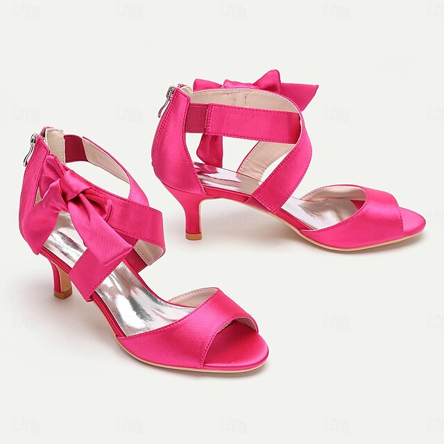 Women's Wedding Heel Shoes – Bow Round Toe Kitten Heel Pumps With Rhinestones For Bride & Bridesmaids - View #3