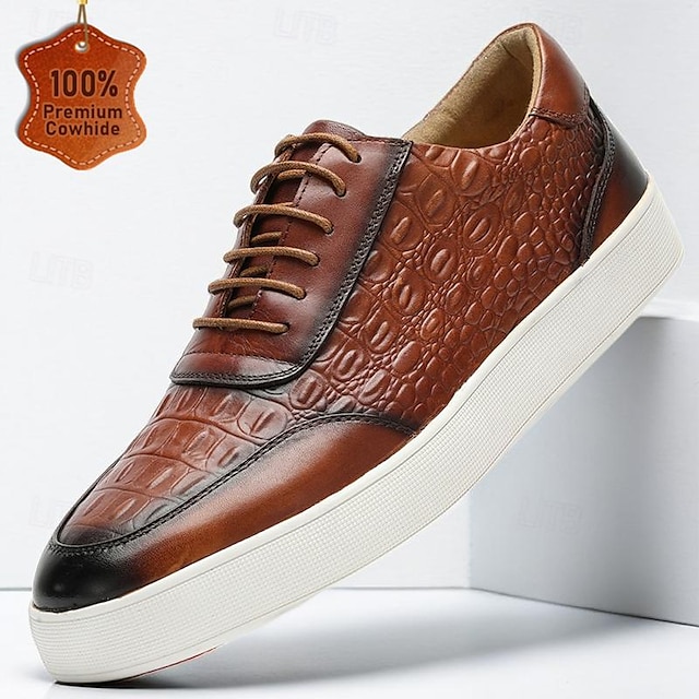  Homme Basket Baskets habillées Cuir Cuir de vachette pleine fleur italien Antidérapantes Lacet Noir Marron