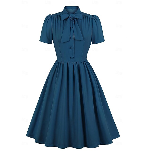  Anos 50 Vestido Coquetel Roupa Diária Vestidos Vestido Flare Cor Sólida Fantasia Mulheres Natal Dia Das Bruxas Carnaval Festa / Eventos Coquetel Baile de Formatura Adulto Vestido Vestidos de baile