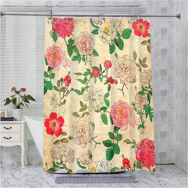  Rideau de douche avec crochets, décor de salle de bains, ensemble de rideaux de douche en tissu imperméable avec 12 crochets en plastique