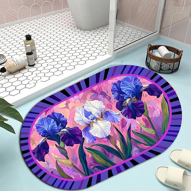  שטיח אמבטיה פרחוני לאמבטיה שטיח יצירתי סופג לאמבטיה אדמה דיאטומית מונע החלקה