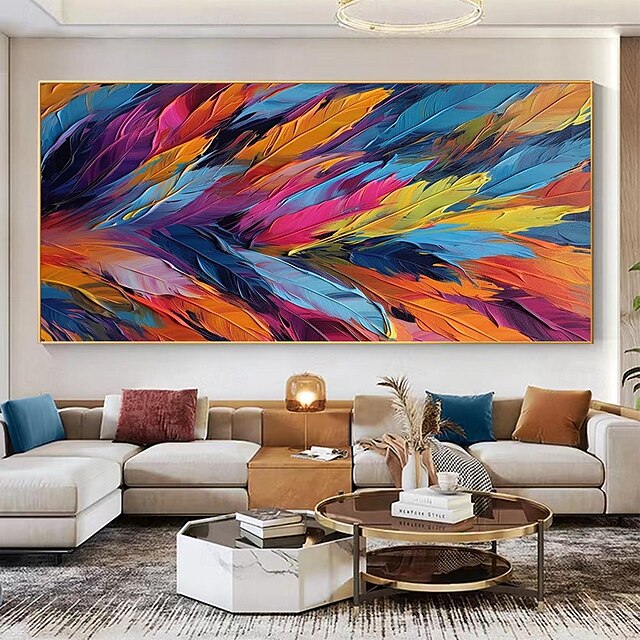  pictură în ulei cu pene colorate pictură pe pânză realizată manual pictura de artă modernă abstractă pictură murală sufragerie decor de perete artă de perete cu textura mare pictură cadou personalizat