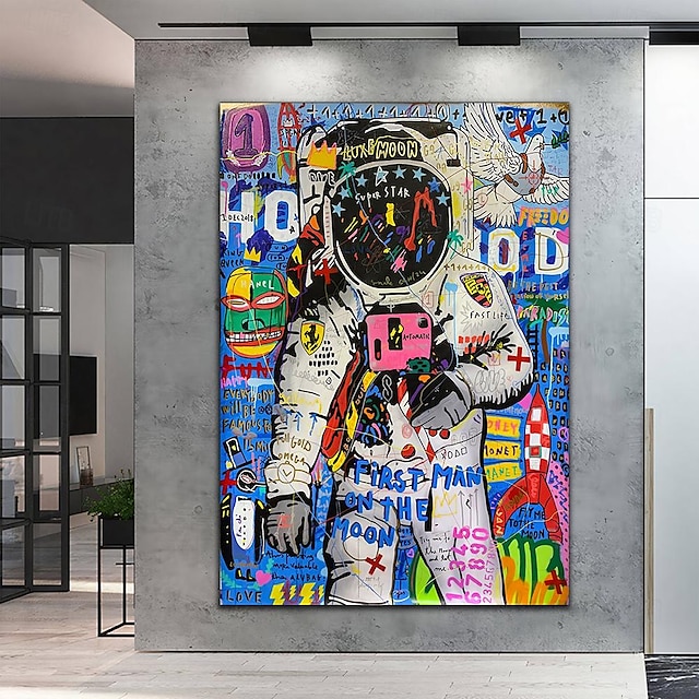  banksy stil astronaut oljemaleri pop art graffiti kunst oljemaleri 100 % håndlaget gatekunst oljemaleri astronaut pop art oljemaleri