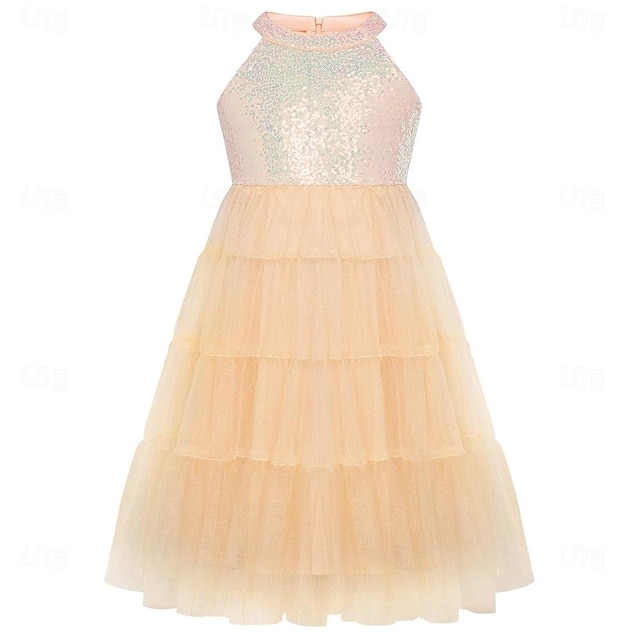  Dziewczęca sukienka z cekinami na szyi, świecąca, formalna impreza balowa, korowód, tiulowe sukienki na zakończenie szkoły, rozmiary 5-12