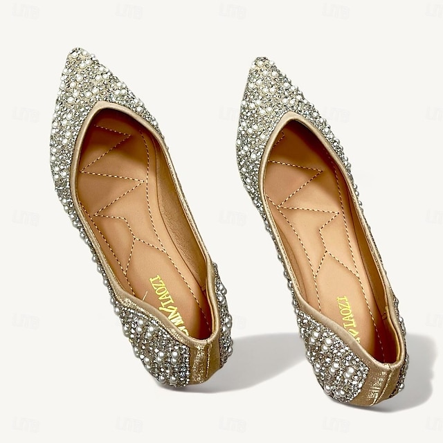  Pentru femei pantofi de nunta Pantofi Flați Petrecere Piatră Semiprețioasă Imitație de Perle Toc Drept Vârf ascuțit Elegant Modă Piele microbiană Mov Bej