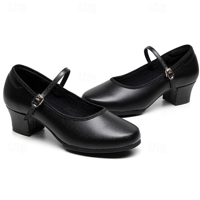  Women's Modern Dance Shoes Character Shoes Performance Practice Ballroom Dance Heel Low Heel Thick Heel Closed Toe Toggle Clasp Adults' Tan Black White