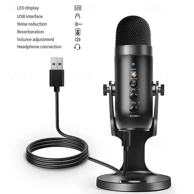  USB Microphone Professional Condenser Mic For PC Computer Laptop Recording Studio Singing Game Streaming Mikrofon Live Broadcast Design Professional Vlog Mic Kit