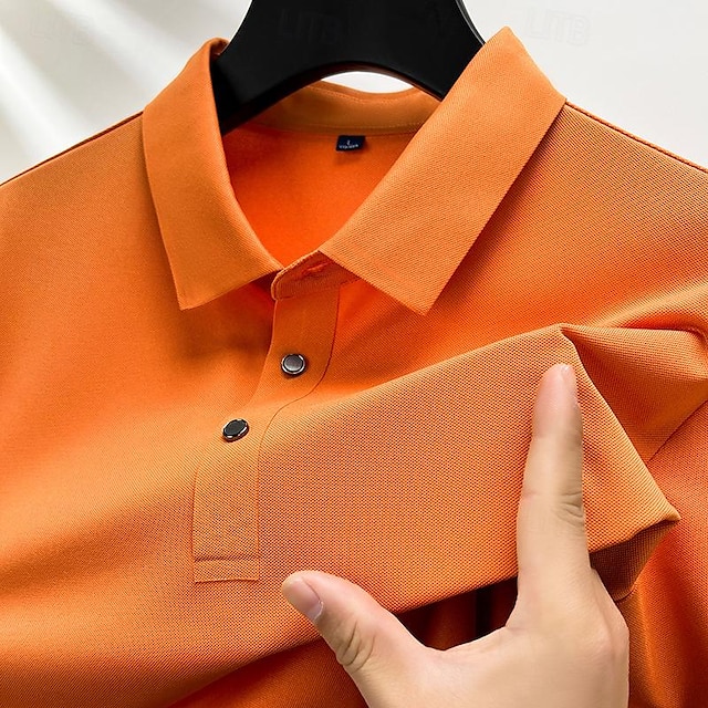  Herr Business Polo Golftröja Formell Ledigt Kavajslag Kortärmad Mode Grundläggande Slät Knapp Sommar Normal Svart Vit Rosa Marinblå Himmelsblå Orange Business Polo