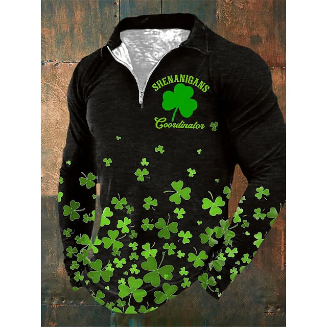 St.Patrick's Day Men's Zip Polo Polo Shirt Golf Shirt Saint Patrick Day ...