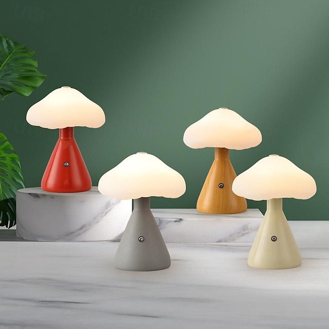  Portable Dimmable Mushroom Lamp for Bedroom, LED Bedside Lamp with USB Charging, Cordless Nightlight for Home Decor