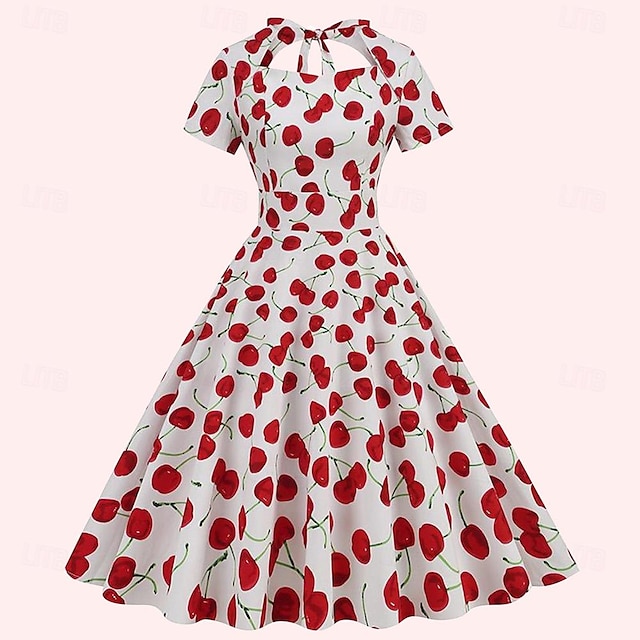  רטרו\וינטאג' שנות ה-50 רוקאבילי שמלות שמלה מקוונת שמלת נדנדה בגדי ריקוד נשים פירות האלווין (ליל כל הקדושים) לבוש יומיומי שמלה