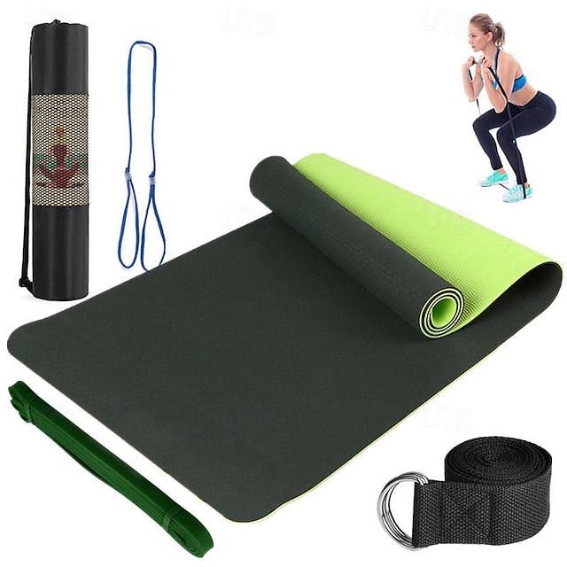  Двухцветный коврик для йоги tpe6 мм, набор из пяти предметов для занятий спортом, фитнесом, растягивающимся латексным поясом 2080, поставляется с ремнем для рюкзака