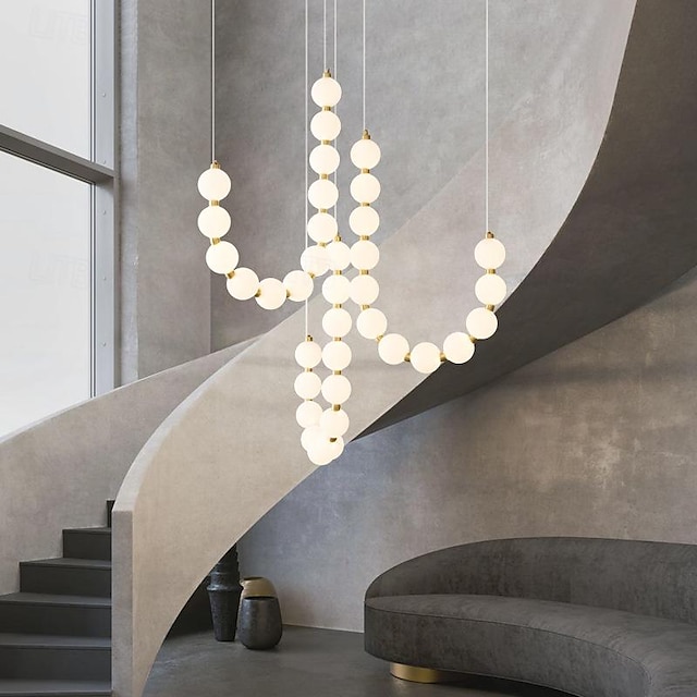  светодиодный подвесной светильник, островной дизайн, французская креативная металлическая стеклянная лампа одного дизайна, подходит для вилл, двухуровневых зданий и лестниц, теплый белый + белый +