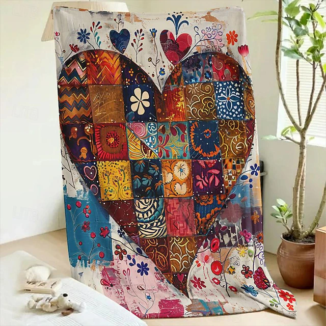 Patchwork Heart Pattern Throws Blanket Flannel Throw Blankets Warm All Seasons Gifts Big Blanket 29