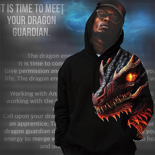  Dragon Guardian x LU | Men's Red Dark Dragon Streetwear Hoodie Long Sleeves