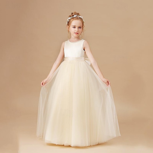  Infantil Para Meninas Vestido de festa Côr Sólida Sem Manga Espetáculo Com Transparência Princesa Doce Com Transparência Longuette Vestido da bainha Vestido De Tule Verão Primavera Outono 2-12 anos