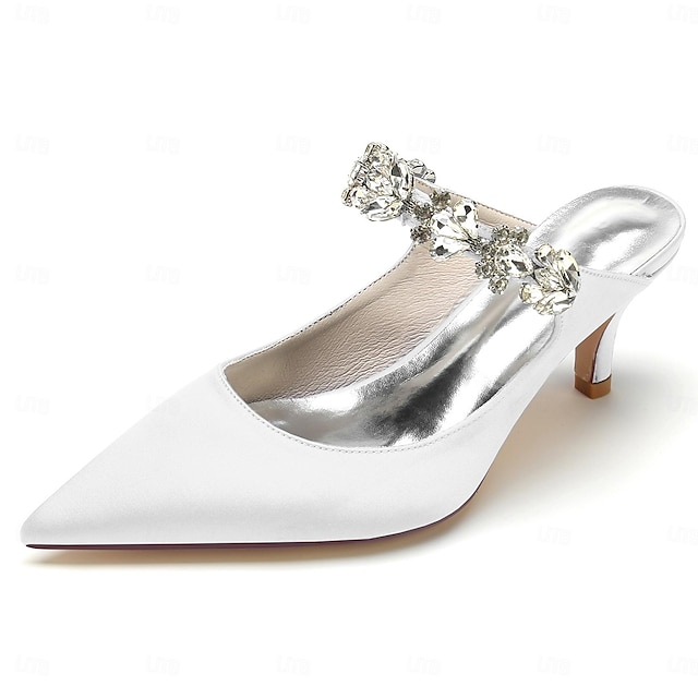  Dámské Svatební obuv Lodičky Valentýnské dárky Bílé boty Svatební Párty Valentýn Svatební podpatky Svatební boty Boty pro družičku Štras Nízký podpatek Palec do špičky Elegantní Módní Satén Povaleč