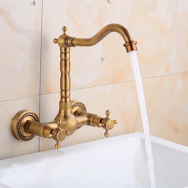  Fürdőszoba mosogató csaptelep - Forgatható / Klasszikus Antik bronz Külső foglalat Egy fogantyú két lyukatBath Taps