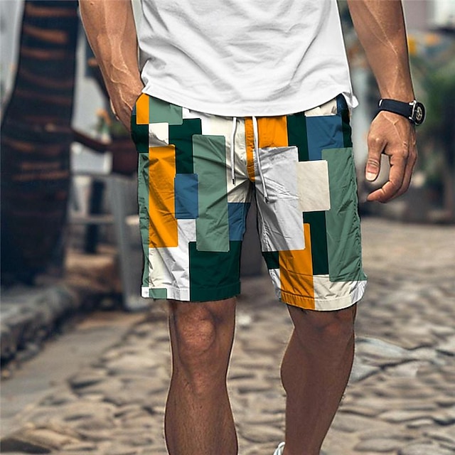  barevné dovolená x designérské kris pánské kostkované šortky s potiskem na šňůrku se síťovinou podšívkou havajské šortky