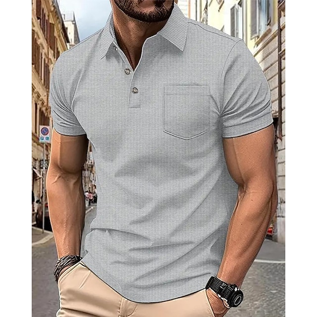  Men's Waffle Polo Shirt Golf Shirt Work Casual Lapel Short Sleeve Basic Modern Plain Button Pocket Spring & Summer Regular Fit Black White Blue Khaki Gray Waffle Polo Shirt