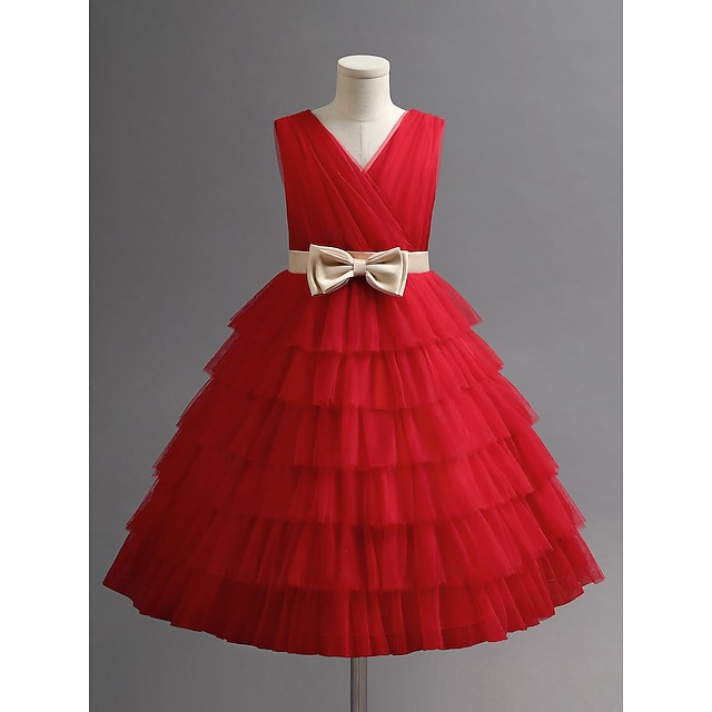  Gyerekek Lány Party ruha Pillangó Ujjatlan Keresztelő ruha gyönyörű Poliészter Nyár Tavasz Ősz 4-13 év Rubin