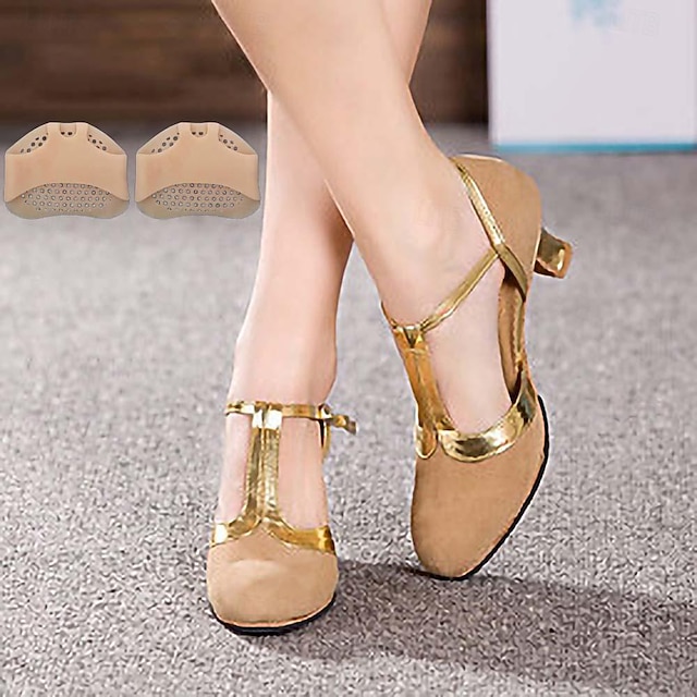  Women's Ballroom Dance Shoes Modern Dance Shoes Forefoot Pad Set Line Dance Outdoor Suede Shoes Heel Splicing Cuban Heel Buckle T-Strap Black and Gold Brown Royal Blue