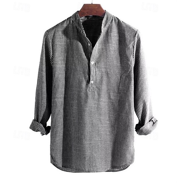  Herren Hemd Hemd mit chinesischem Kragen Hemd mit Stehkragen Sommerhemd Freizeithemd Strandhemd Schwarz Blau Rot Langarm Gestreift Stehkragen Urlaub Ferien Button-Down Bekleidung Polyester Mode