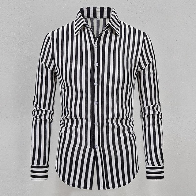  Herren Hemd Sommerhemd Freizeithemd Strandhemd Knopfhemd Gestreifte Hemden Schwarz Weiß Langarm Gestreift Umlegekragen Urlaub Ferien Button-Down Bekleidung Polyester Mode Lässig Bequem