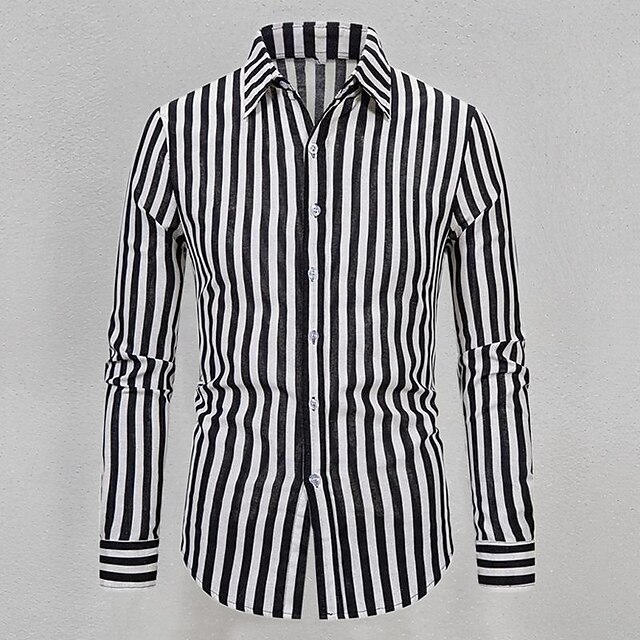 Men's Shirt Summer Shirt Casual Shirt Beach Shirt Button Up Shirt Striped Shirts Black White Long Sleeve Striped Turndown Vacation Holiday Button-Down Clothing Apparel Polyester Fashion Casual4